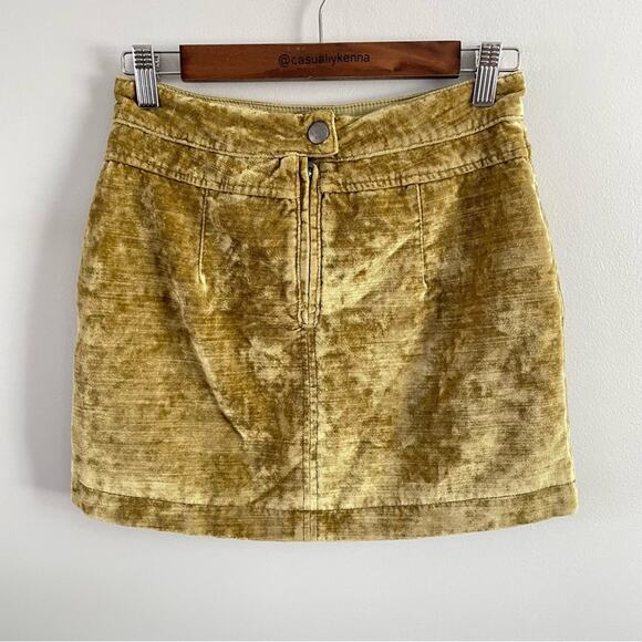 Free People Women's Dust To Dust Velvet Skirt Mustard Yellow Green Textured Mini - Picture 3 of 7